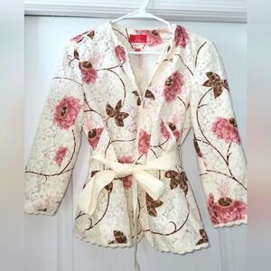 Oscar By Oscar de la Renta Cream and Pink Floral Jacket / Cardigan - 4